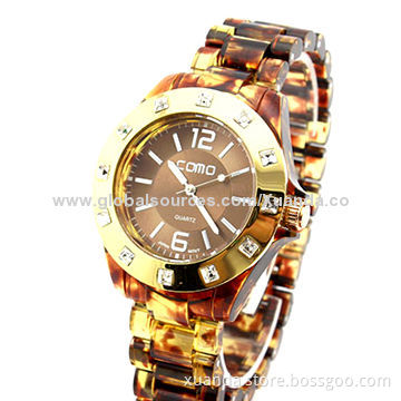 Latest fashion watch, big CZ stone on bezel, resin strap and case, 5ATM waterproof